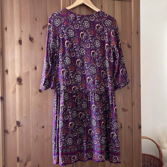 Garnet Hill Bohemian Pocket-Detail Dress Womens 10 V-Neck 3/4 Sleeve Knee Length - Picture 10 of 11